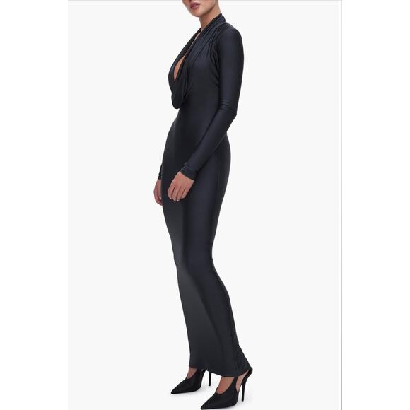 Good American Black Cowl Neck Jersey Zip Slit Dress Small NWOT - Picture 11 of 12